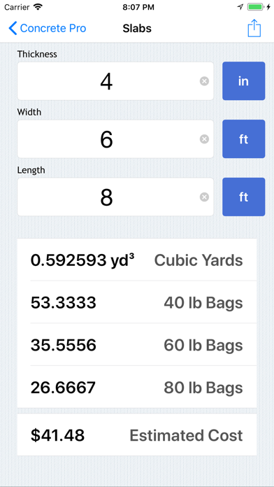 Concrete Pro - Cost Calculator Screenshot