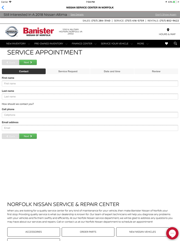 Banister Nissan of Norfolk iPad screenshot 5 - Shopping app