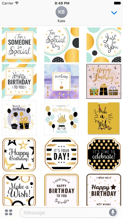 Birthday Card - Collection of Gold Style Stickers
