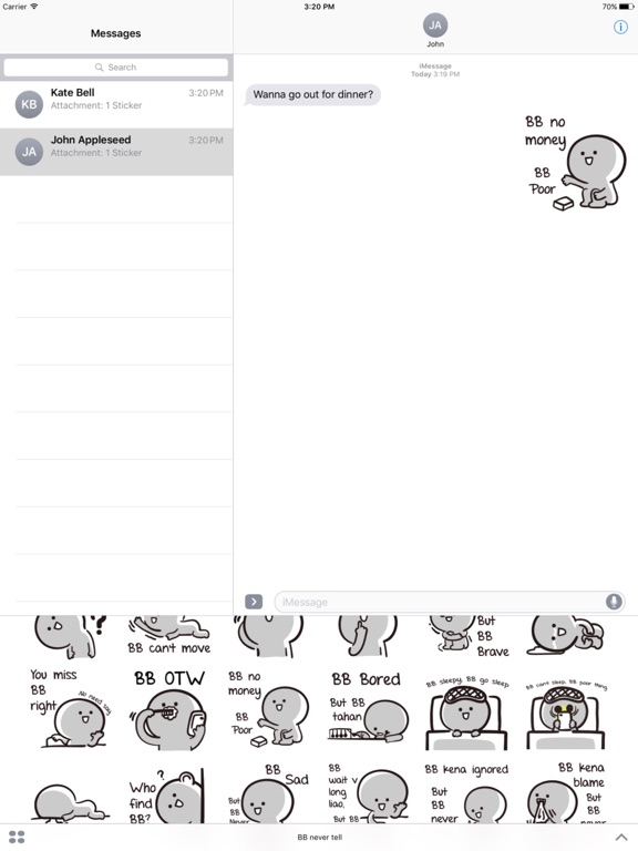 BB Never Tell iPad screenshot 2 - Stickers app