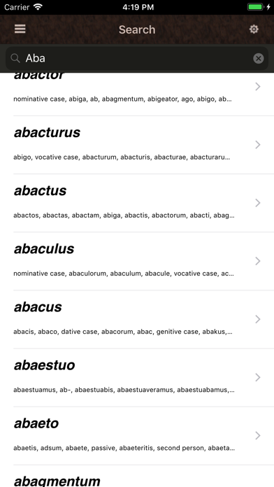 Latin Lexicon Dictionary Screenshot