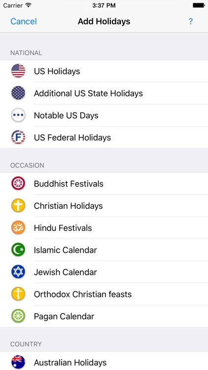 US Holidays - cals with flags
