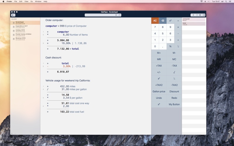 CalcTape Paper Tape Calculator Screenshot