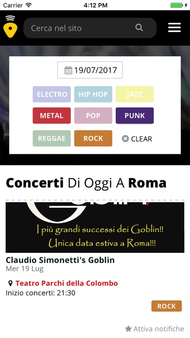 Screenshot #1 pour Concerti a Roma - Eventi, serate, band, locali...