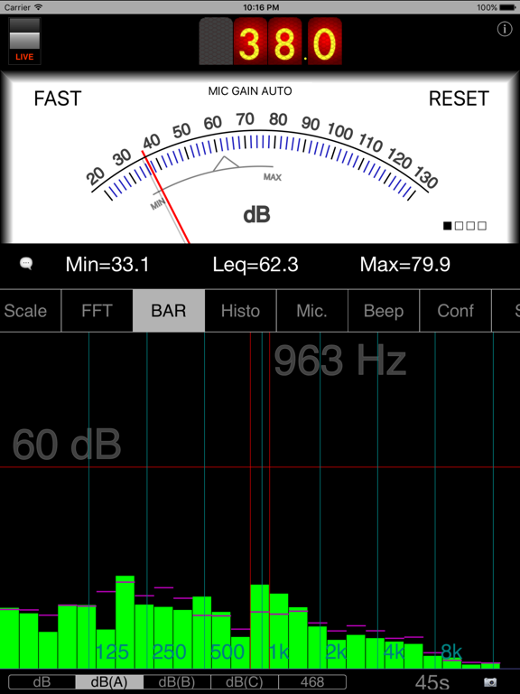 Screenshot #6 pour SPLnFFT Noise Meter