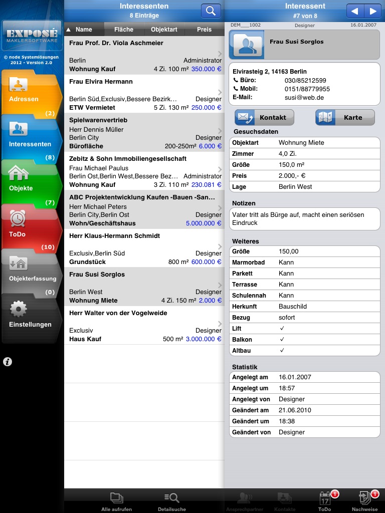 Maklersoftware EXPOSÉ iPad screenshot 2