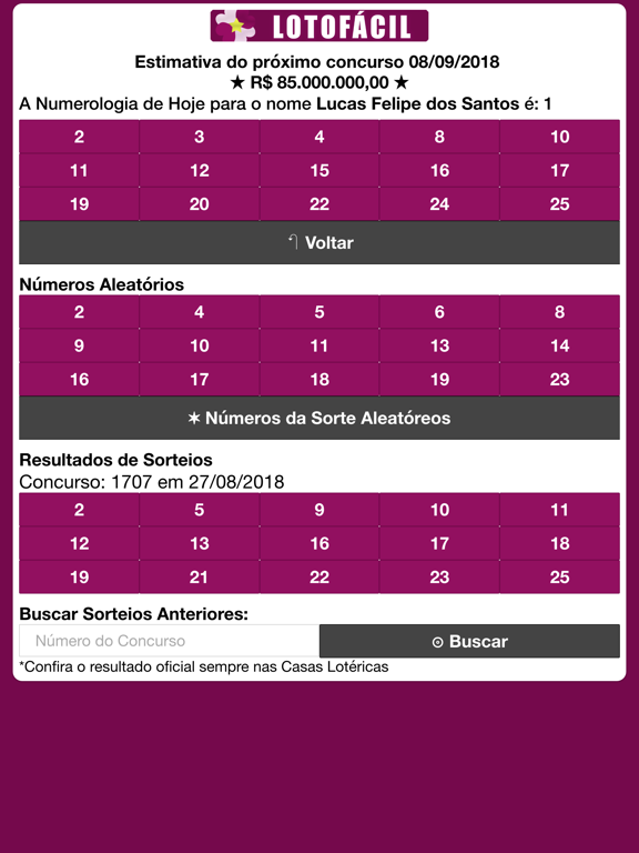 Screenshot #5 pour Lotofácil Gerador de Números