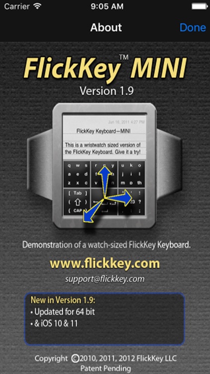FlickKey Mini Watch-sized Keyboard (Email & SMS)