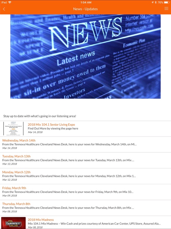 Mix 104.1 FM iPad screenshot 2 - Entertainment app