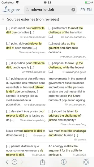 Capture d'écran de Dictionnaire Linguee sur iPhone 4