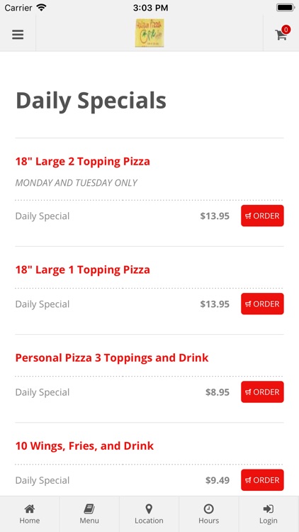 Italian Pie pizza and wings