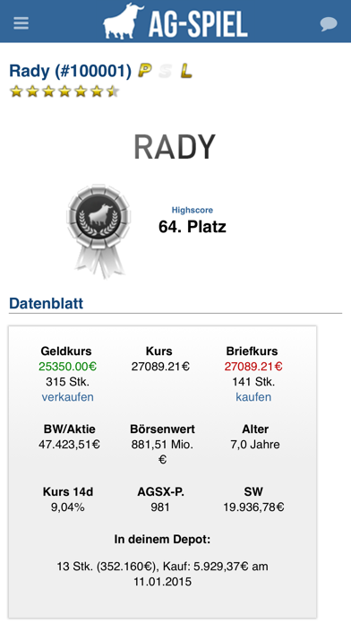 Screenshot #2 pour AG-Spiel.de - Das Börsenspiel