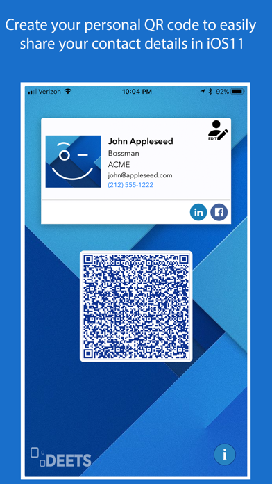 Screenshot #1 pour DEETS: QR Code Contact Card