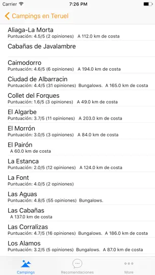 Captura de pantalla de Campinguia Campings De España en iPhone 2
