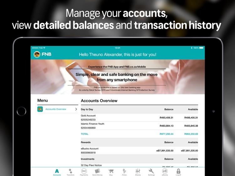 FNB Banking App for Tablet