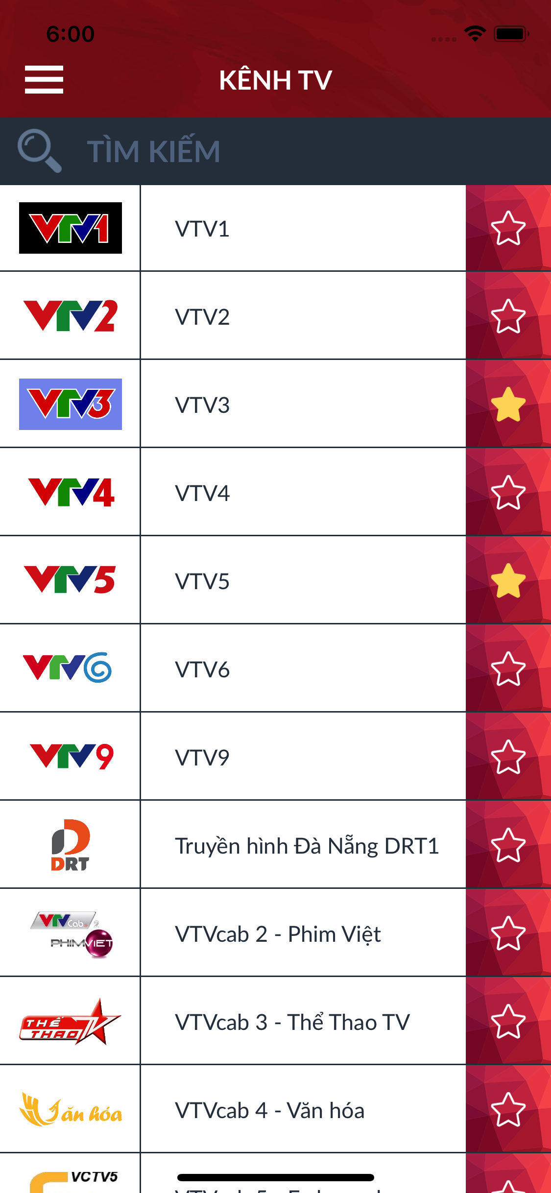 Lịch phát sóng chương trình VN