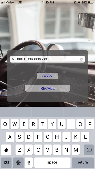 VIN Recall screenshot 2
