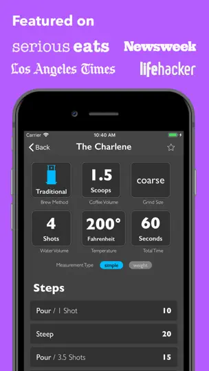 Capture d'écran de AeroPress Timer sur iPhone 2