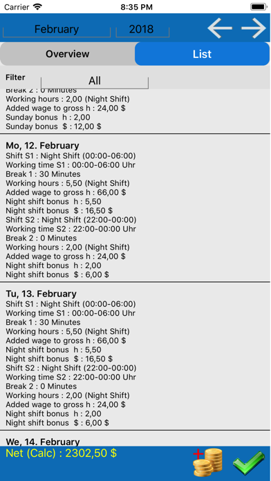 Shift Wage Planer Screenshot