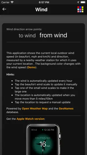 Screenshot von Wind auf dem iPhone 6