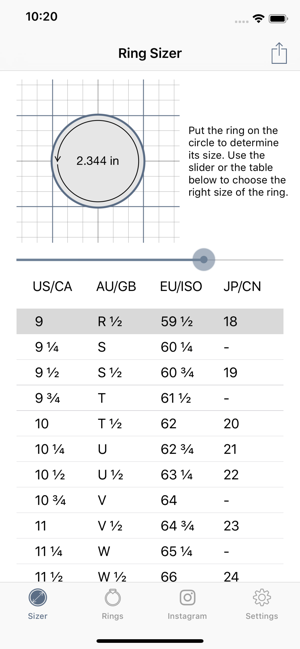Ring Size Chart Australia