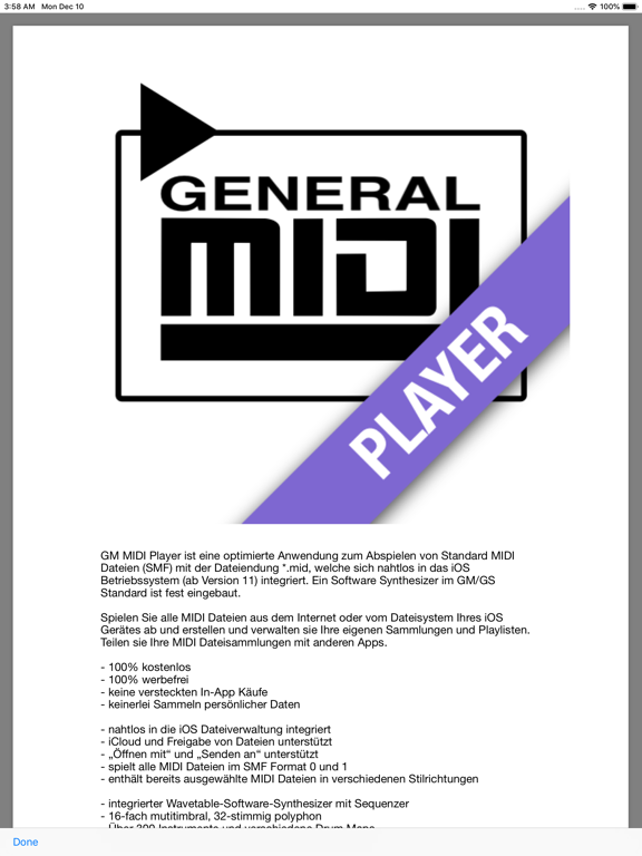 GM MIDI Player iPad screenshot 4 - Music app