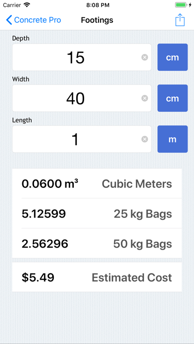 Concrete Pro - Cost Calculator Screenshot