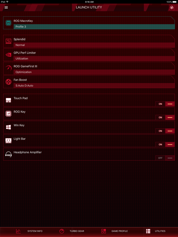 ROG Gaming Center iPad screenshot