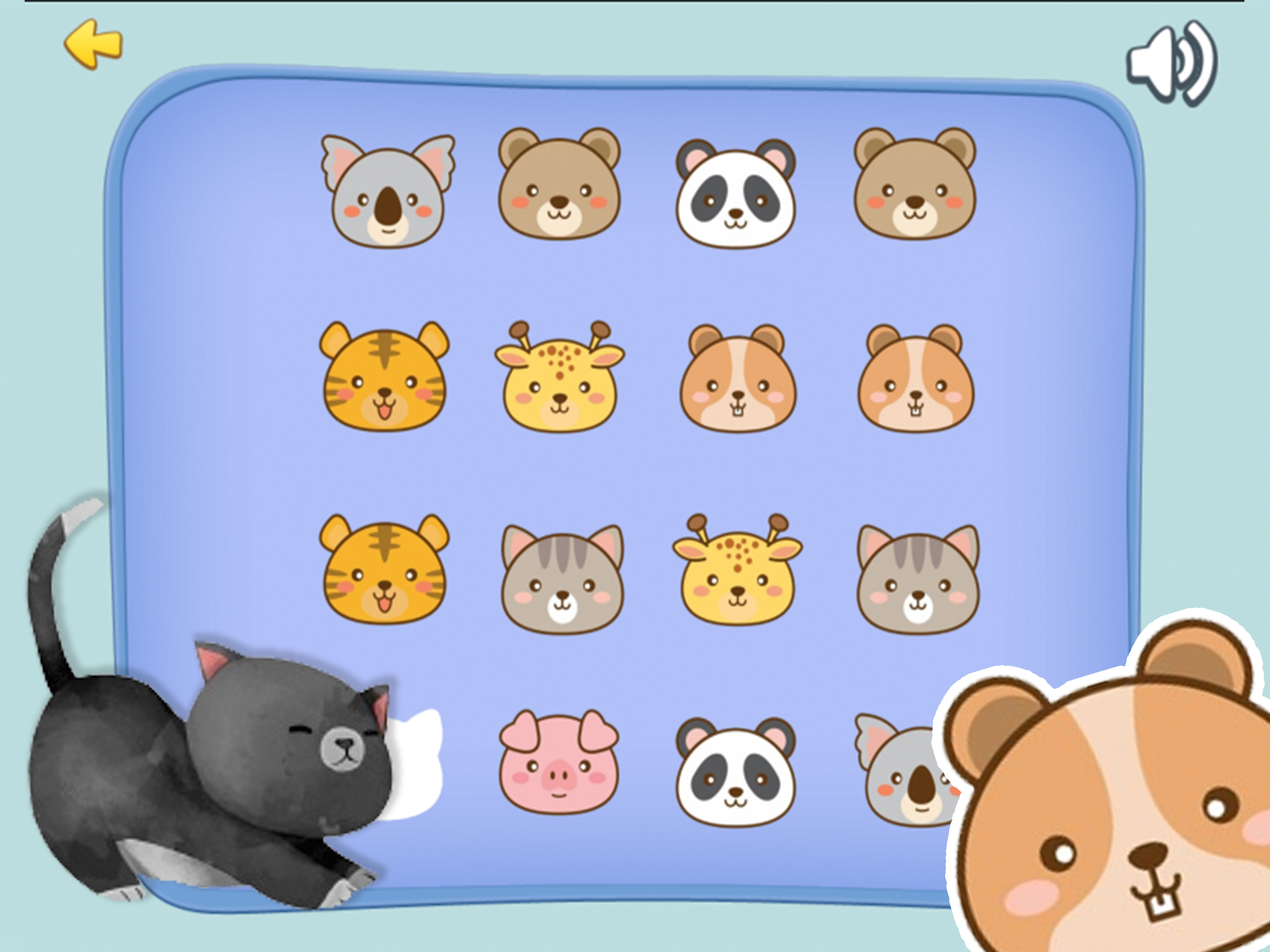 Cute Smiley Animal Faces Matching
