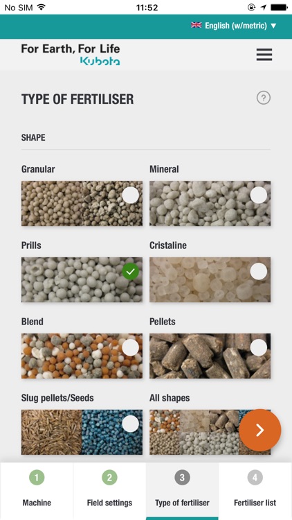 Kubota Spreading Charts