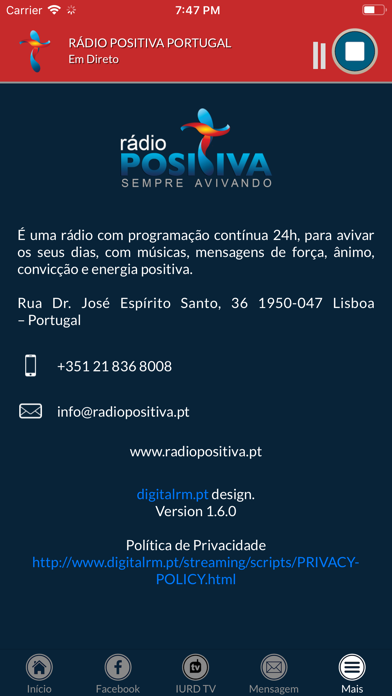 Screenshot #2 pour Rádio Positiva Portugal