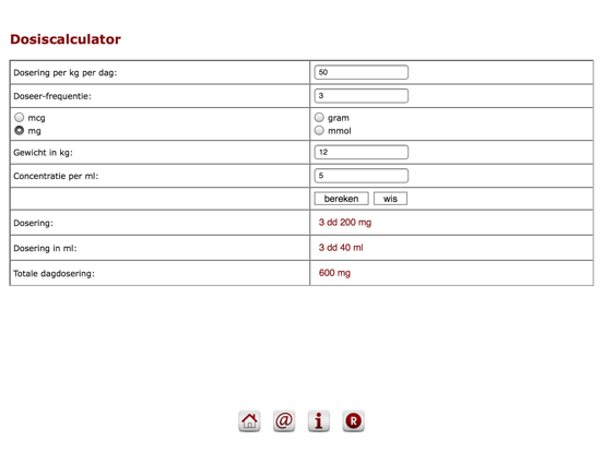 Dosiscalculator iPad app afbeelding 1