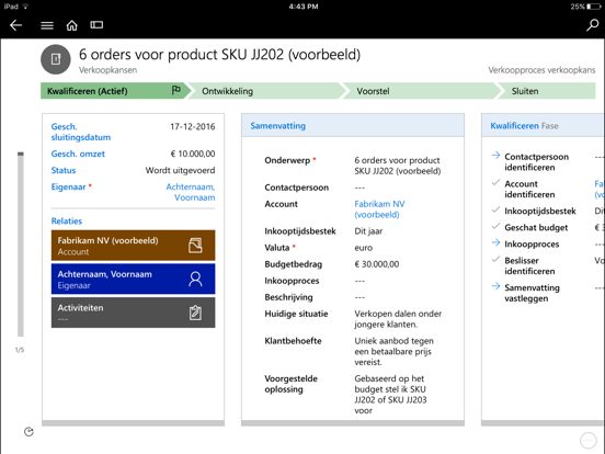 Microsoft Dynamics 365 iPad app afbeelding 3