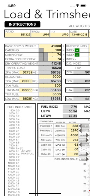 B738 LOADSHEET T&B 189 3z PAX