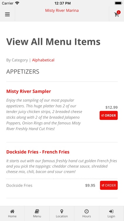 Misty River Marina App Orders