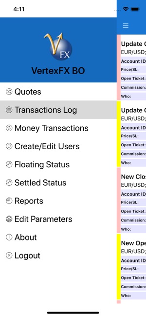 VertexFX Backoffice Mobile