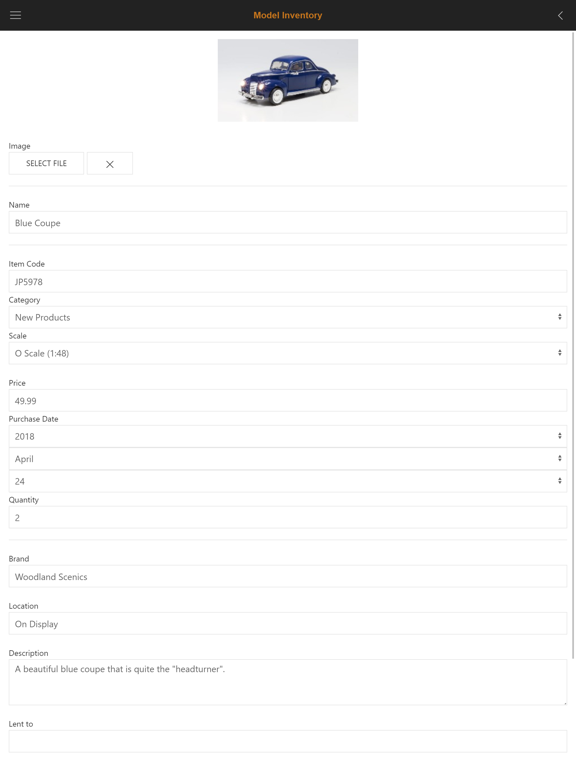 Model Inventory iPad screenshot