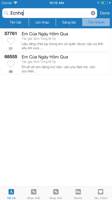 Karaoke List Vietnam