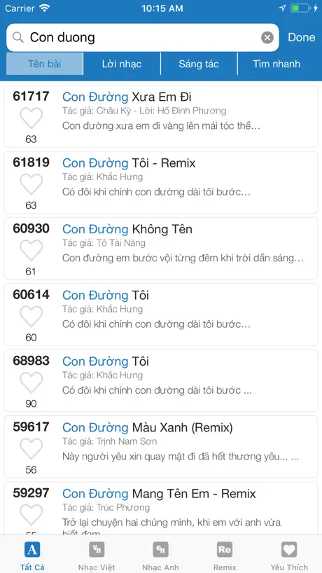 Karaoke List Vietnam