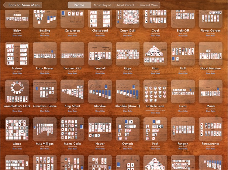 Infinite Solitaire - a suite of card games