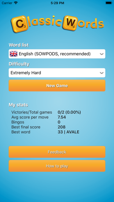 Classic Words (solo word game) Screenshot