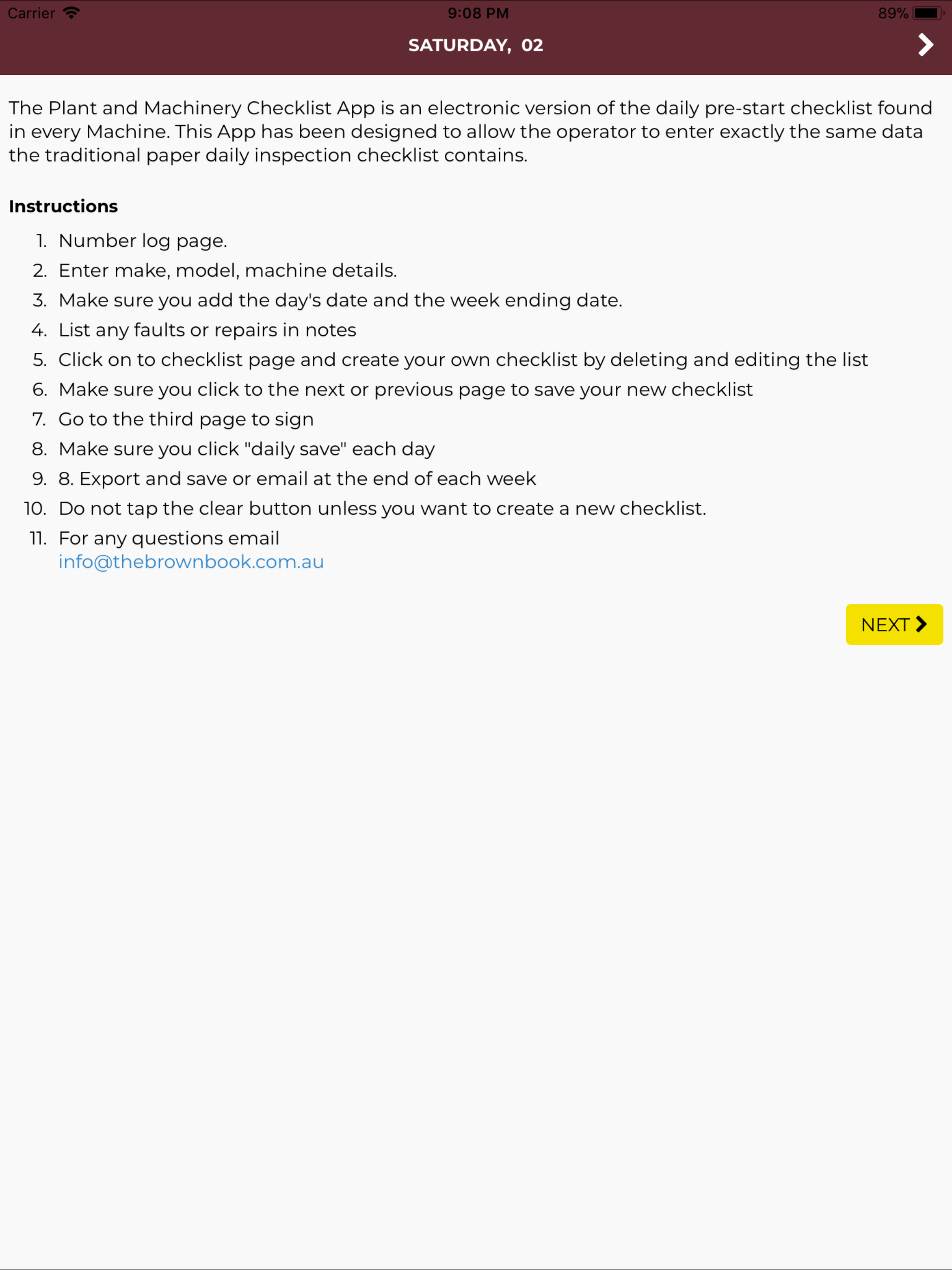 Plant and Machinery Check List