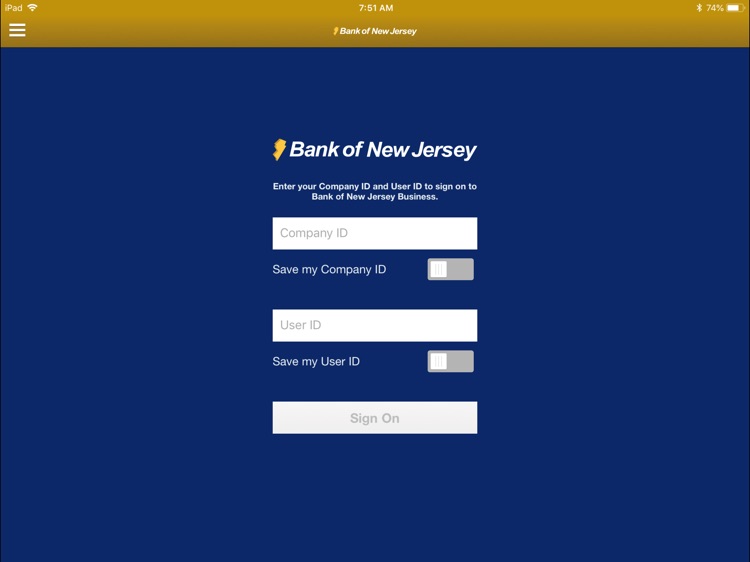 Bank of New Jersey Tablet