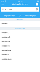 Collins Italian Dictionary screenshot