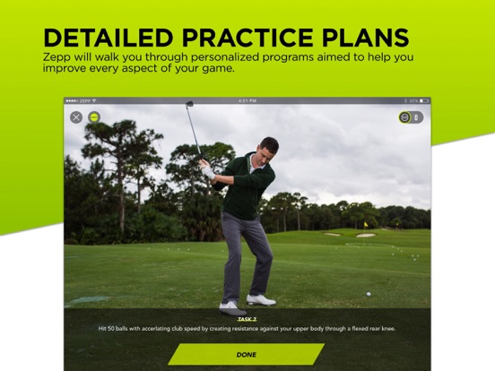 Zepp Golf Swing Analyzer, featuring Smart Coach with personalized training programs from Keegan Bradley and Michelle Wie. screenshot