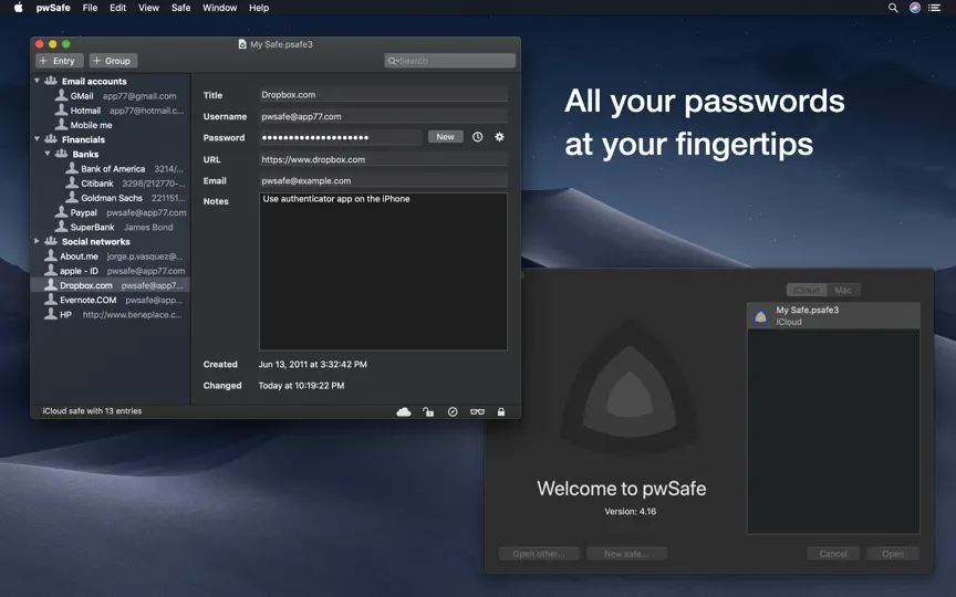 Captura de pantalla de PwSafe - Password Safe en iPhone 1