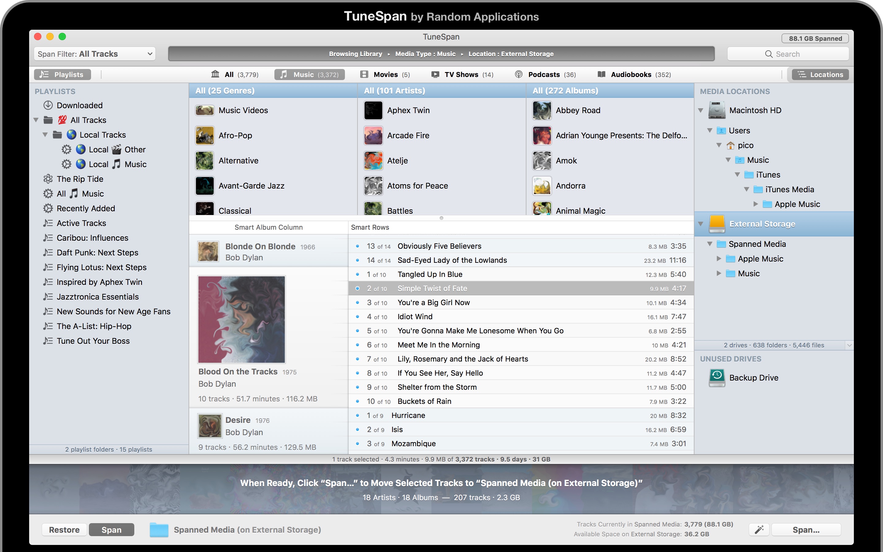 Screenshot do app TuneSpan for iTunes