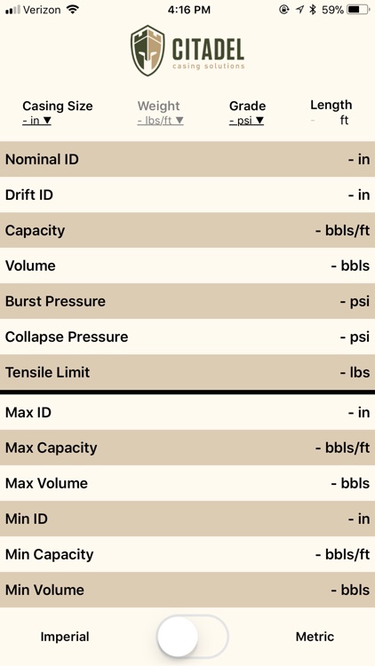Citadel Casing Calculator