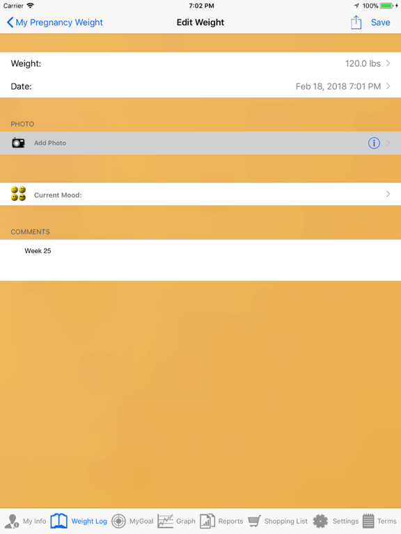 Screenshot #2 for Pregnancy Weight Tracker Lite