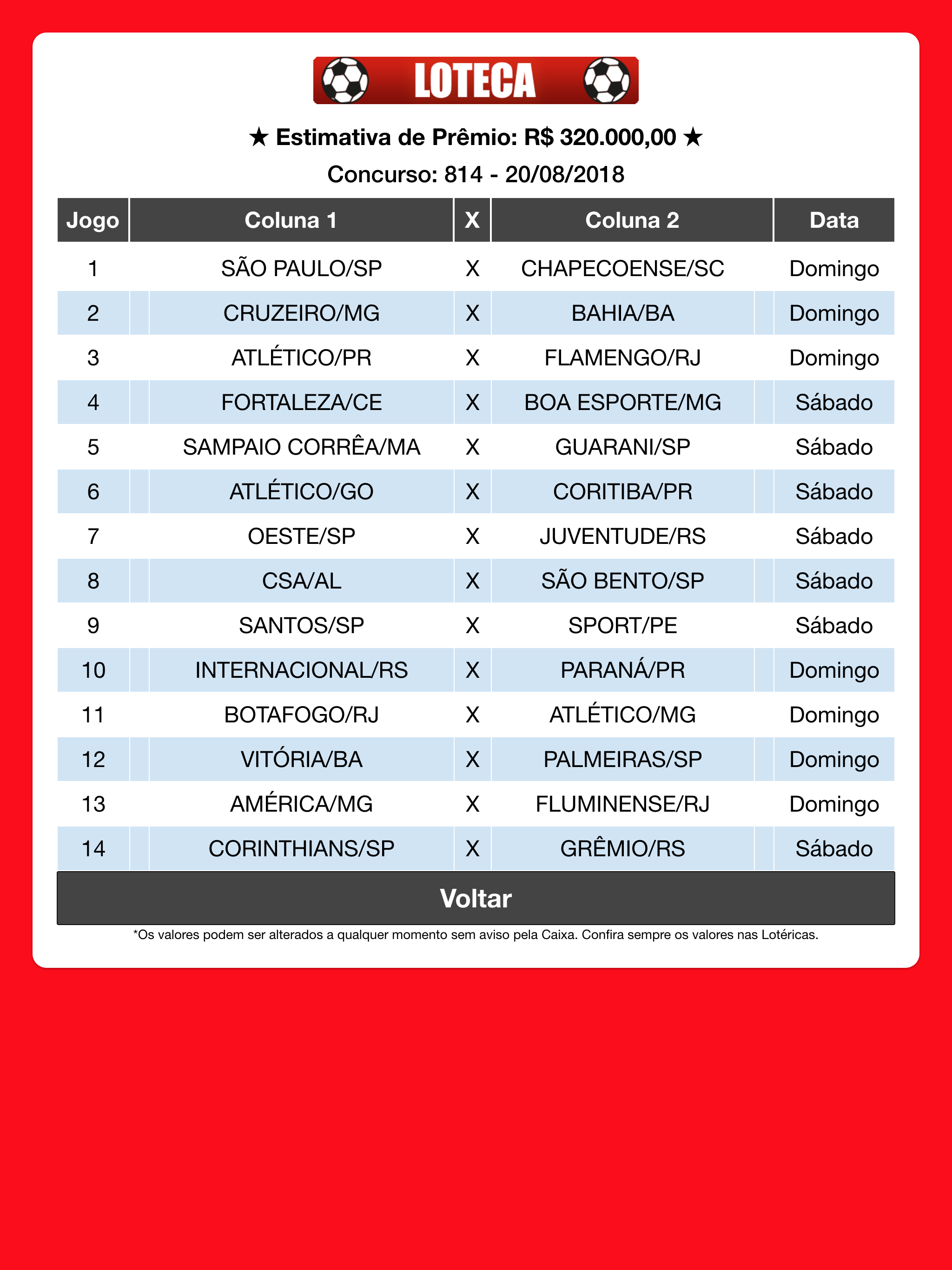 Loteca Programação screenshot 6